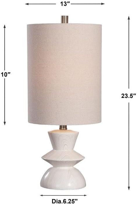 Stevens 23.5" White Wood Table Lamp with Beige Drum Shade