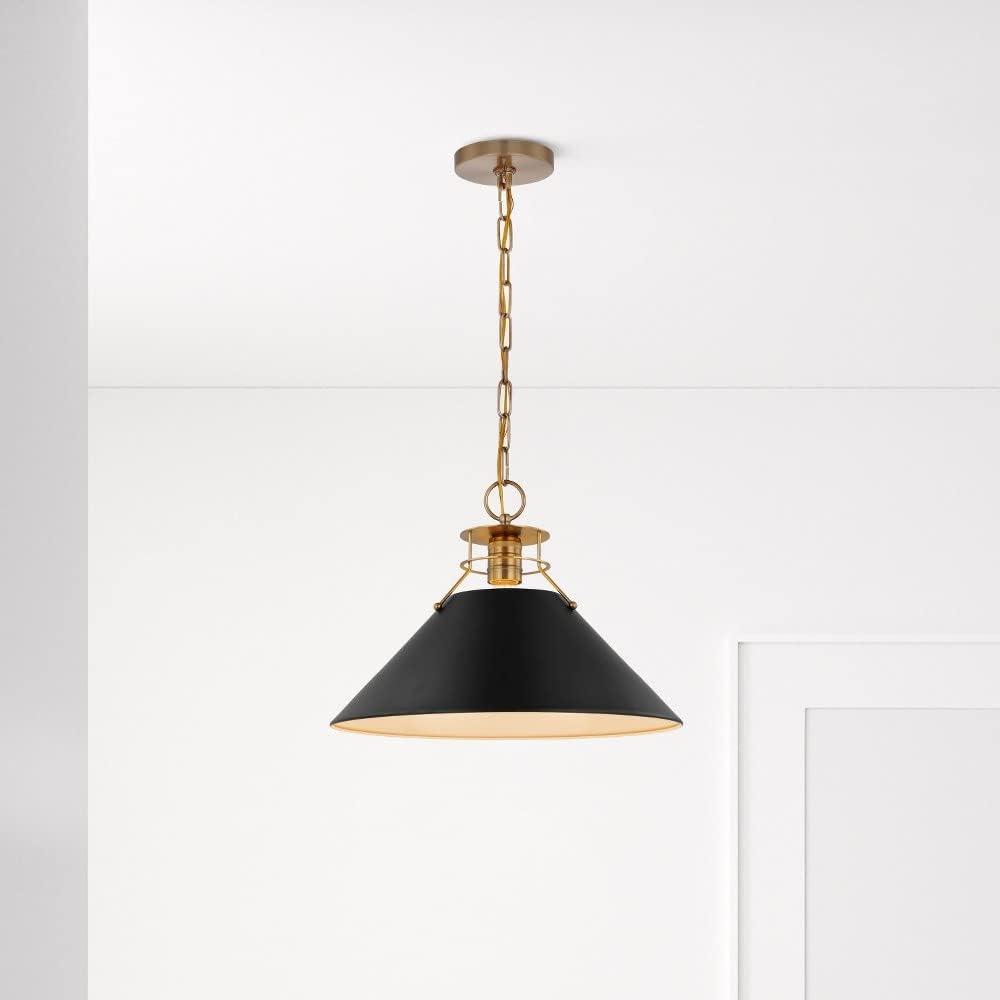 Outpost Large Matte White & Burnished Brass Cone Pendant Light