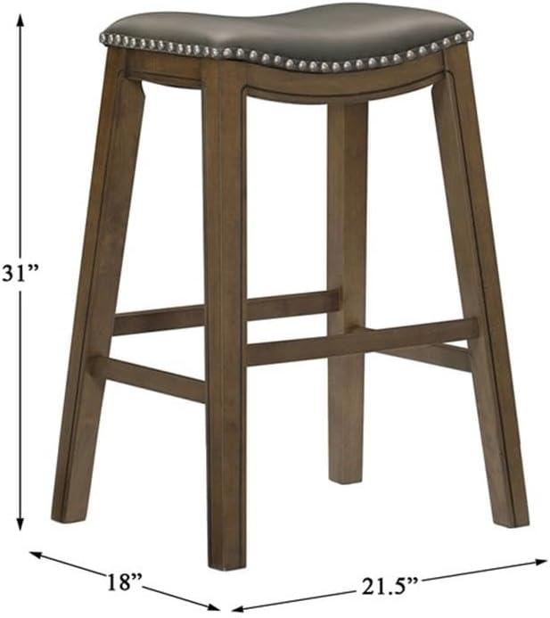 Homelegance 29" Pub Height Wooden Bar Stool Saddle Seat Barstool, Gray Brown