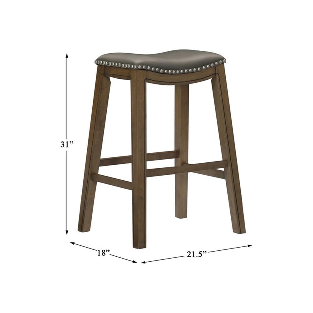 Homelegance 29" Pub Height Wooden Bar Stool Saddle Seat Barstool, Gray Brown