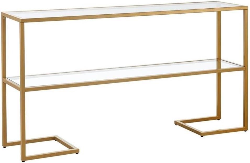 Evelyn&Zoe Errol 55" Wide Rectangular Console Table with Glass Top in Gold