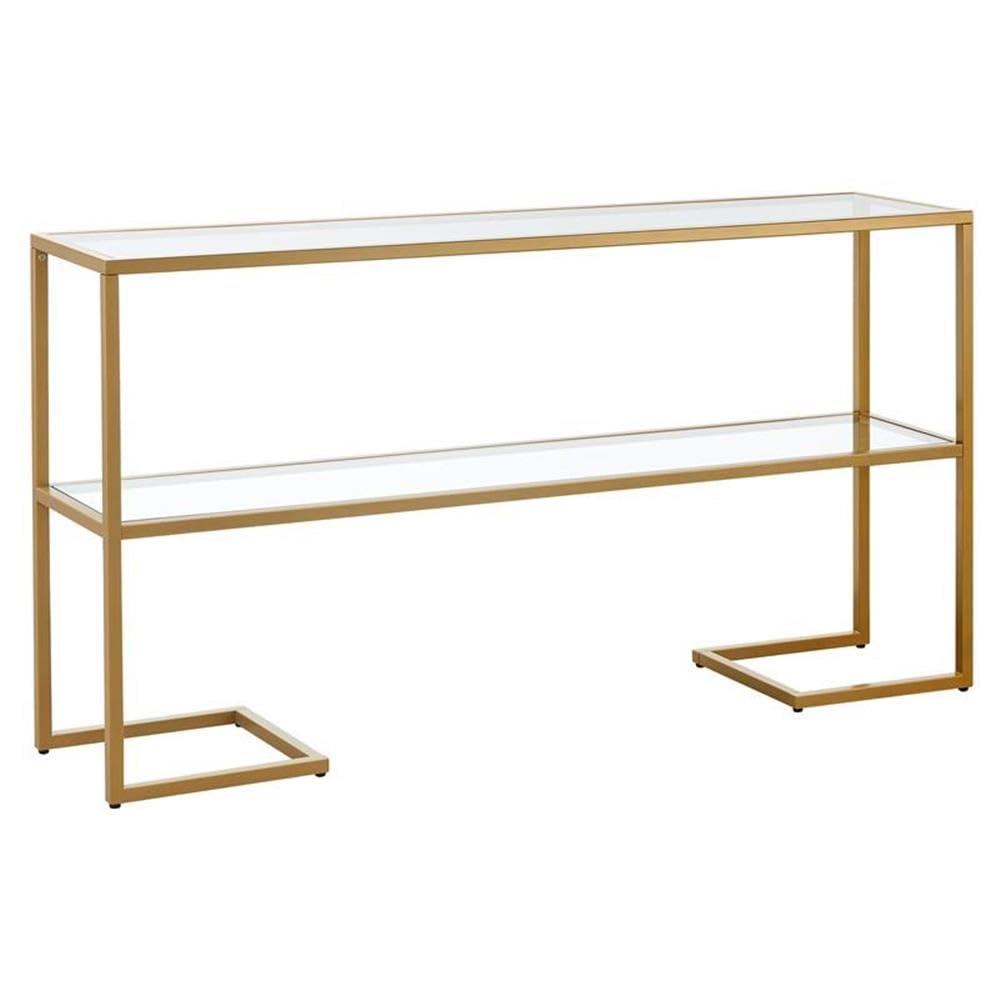 Evelyn&Zoe Errol 55" Wide Rectangular Console Table with Glass Top in Gold