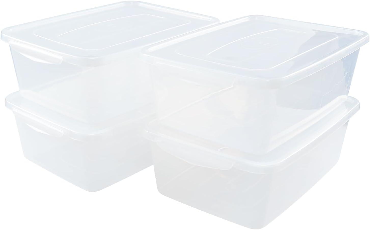 Clear Stackable Plastic Lidded Storage Boxes, 14 Quarts, 4-Pack