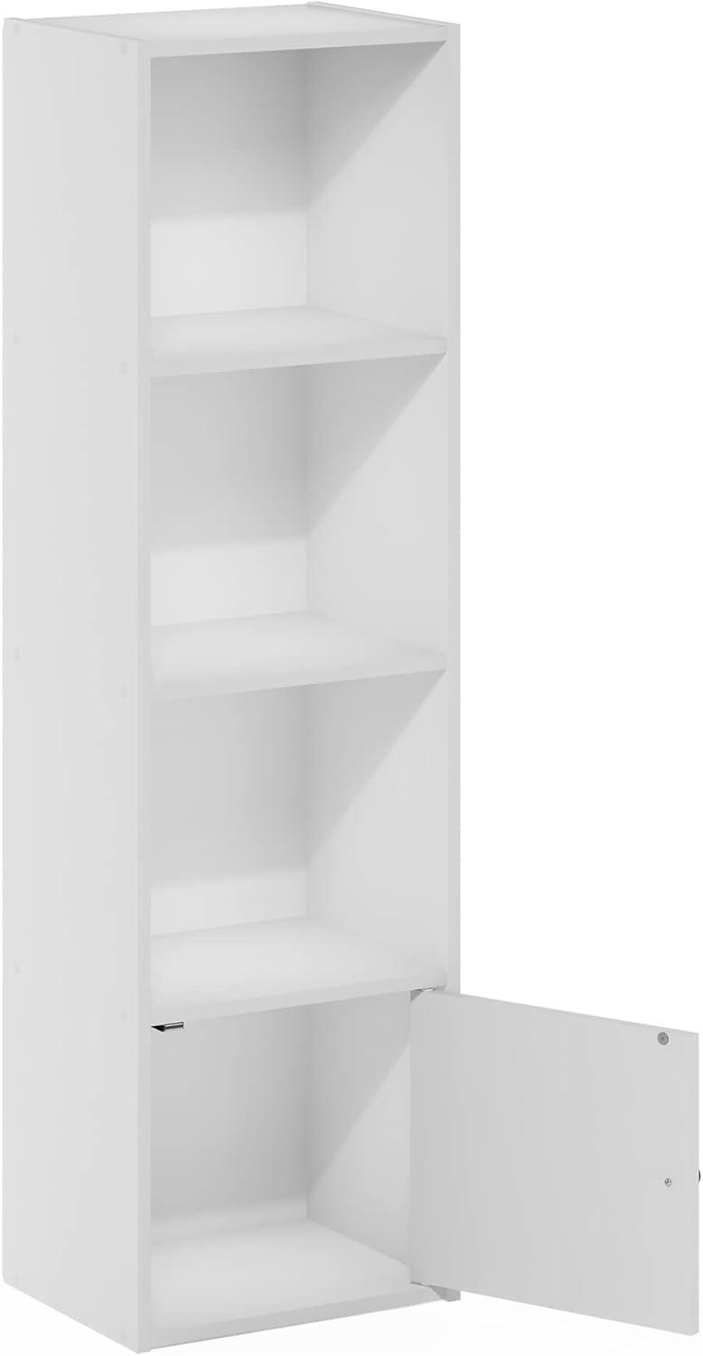 Furinno Luder 4-Tier Shelf Bookcase with 1 Door Storage Cabinet, White