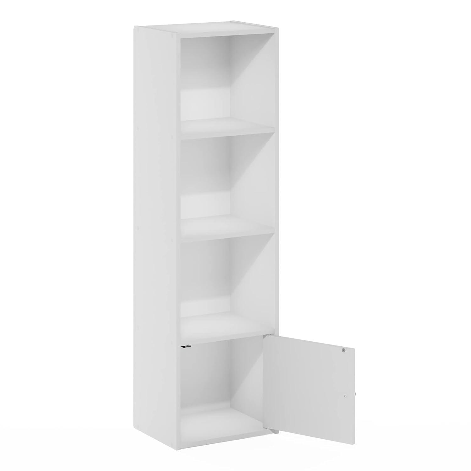 Luder 4-Tier Shelf Bookcase with 1 Door Storage Cabinet, White