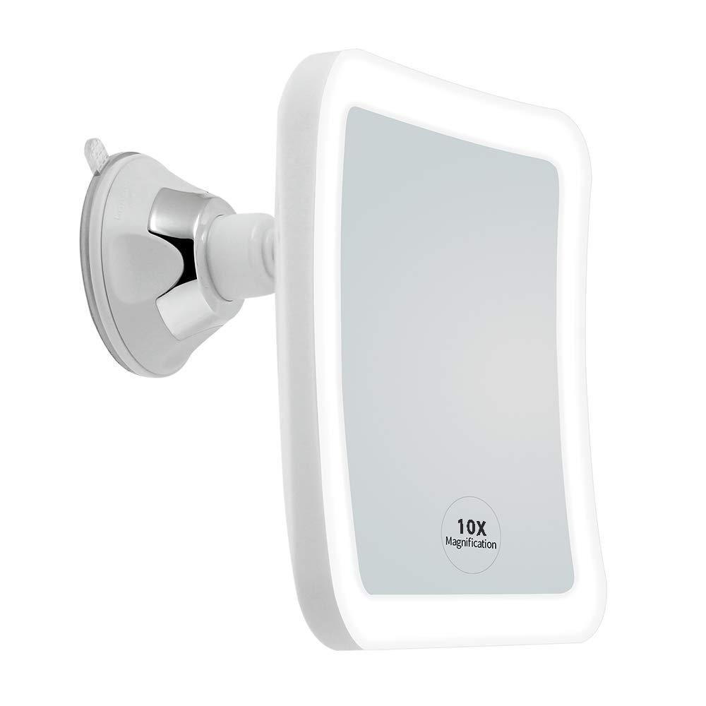 Square LED Lighted 10X Magnifying Makeup Mirror, Power Locking Suction Cup, Bright Diffused Light And 360 Degree Rotating Adjustable Arm, Portable Cordless Home And Travel Bathroom Vanity Mirror