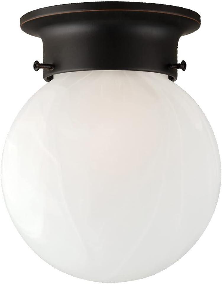 Design House 514521 Millbridge Traditional 1-Light Indoor Flush Mount Ceiling Light Dimmable Alabaster Glass for Bedroom Dining Room Kitchen, Oil Rubbed Bronze