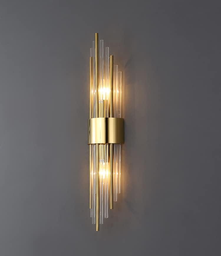 2-Light Modern Brushed Titanium Gold Wall Sconce with Clear Glass Crystal