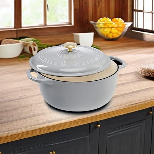 Enamel Cast-Iron Dutch Oven, Heavy-Duty Cookware w/ Dual Handles, Lid