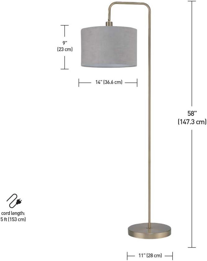 Globe Electric Barden 58" Brass Floor Lamp with Light Gray Velvet Shade, 67398