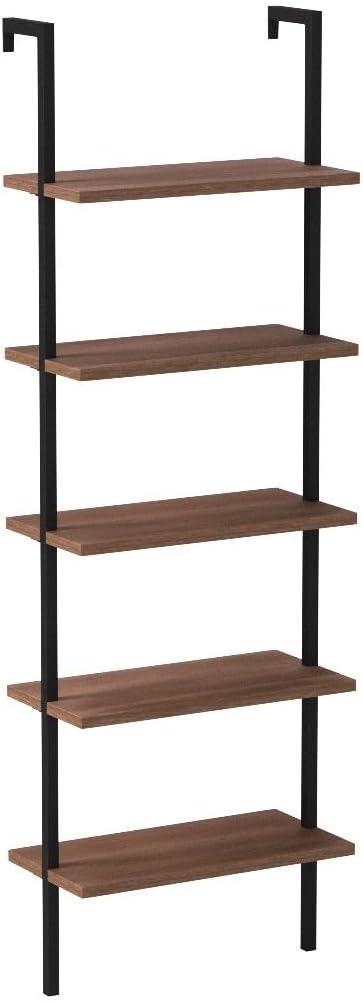 Theo Reclaimed Oak and Matte Black 5-Tier Ladder Bookshelf