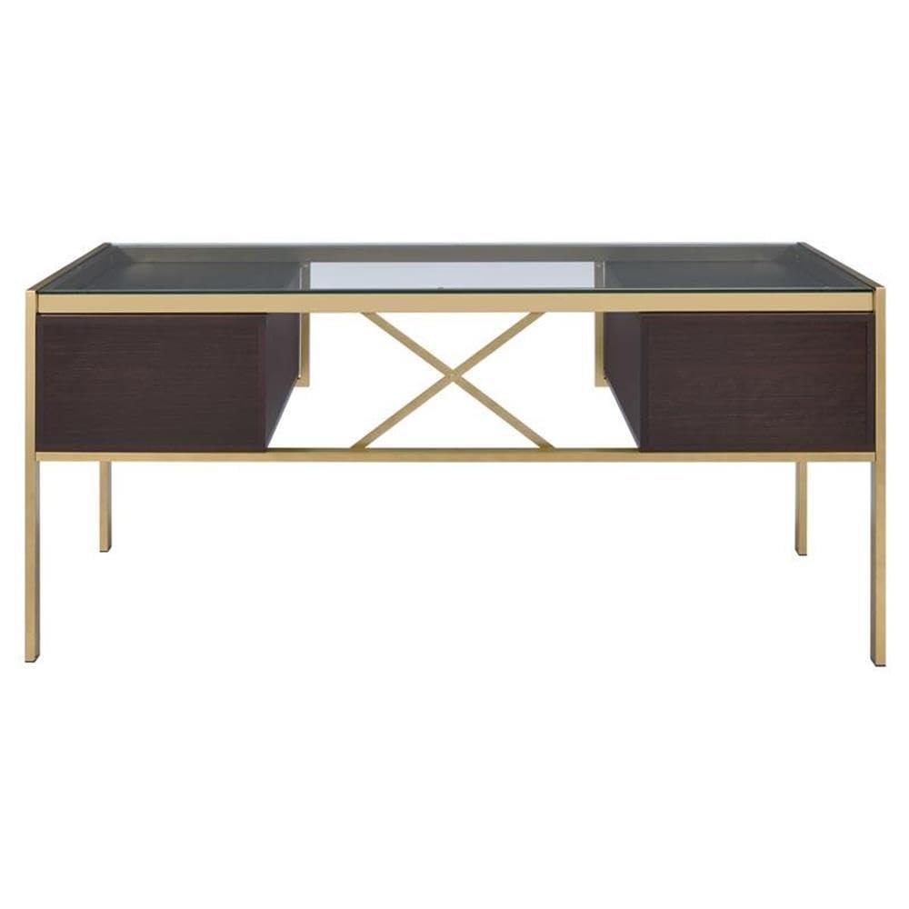 Everly Quinn Solid Wood Top Metal Base Writing Desk
