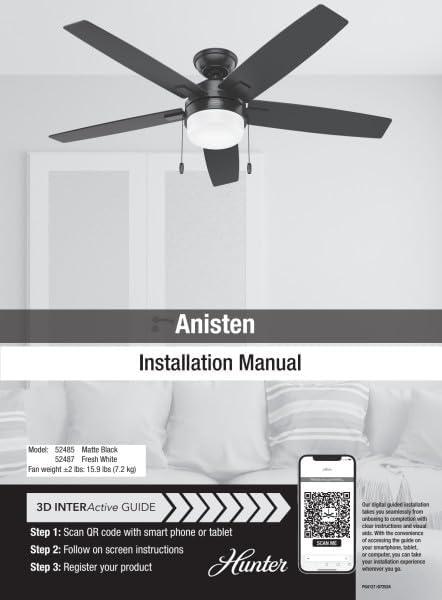 52" Anisten Ceiling Fan with LED Light Kit and Pull Chain - Hunter Fan