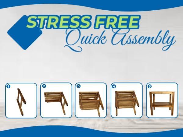 Zen 18" Acacia Solid Wood Waterproof Shower Bench, Stool, Seat, Seats, with Shelf- Easy Assembly
