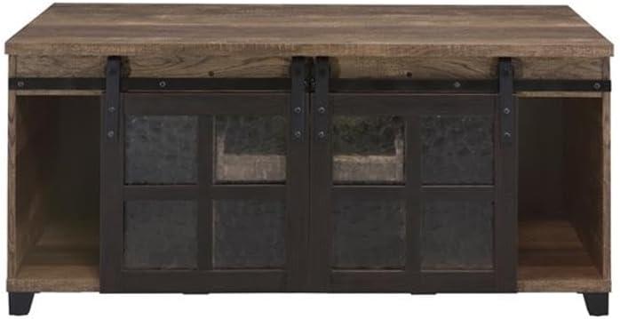 DremFaryoyo Nineel Coffee Table  Obscure Glass  Rustic Oak & Black Finish 87955