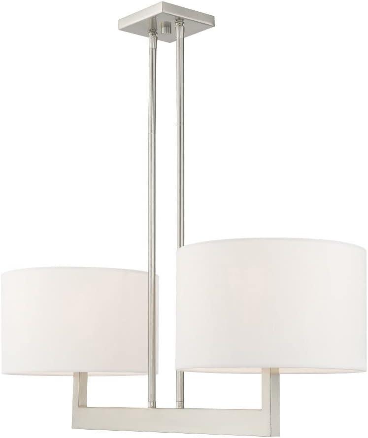 Brushed Nickel Contemporary 2-Light Drum Chandelier with Off-White Shade