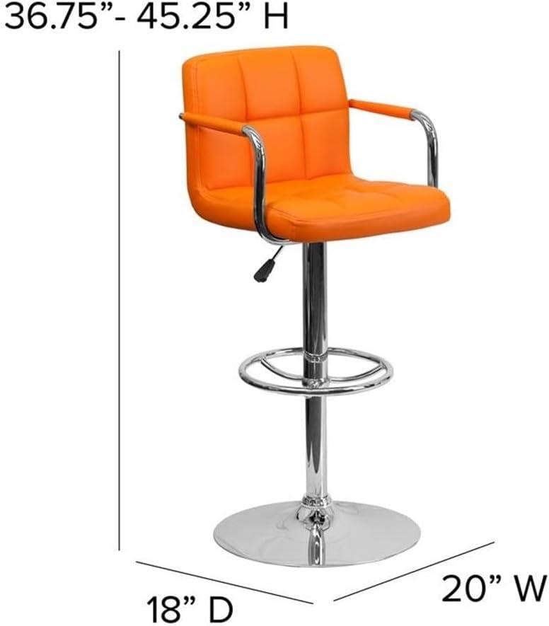Flash Furniture Contemporary Quilted Vinyl Adjustable Height Barstool with Arms and Chrome Base