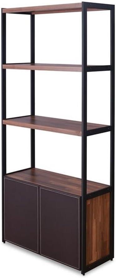 ACME Sara 3 Shelf Wooden Bookcase with 2 Doors in Walnut and Sandy Black