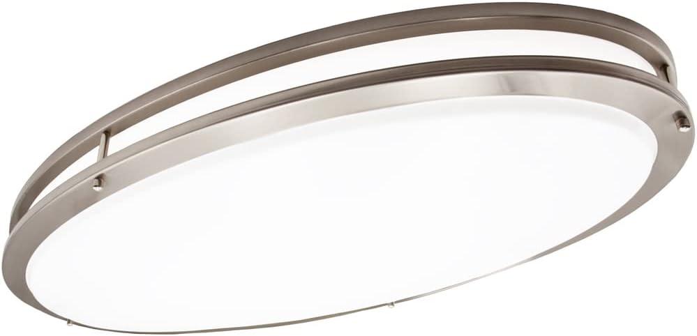 Elegant 32" Satin Nickel Oval LED Ceiling Light, Dimmable & Color Selectable