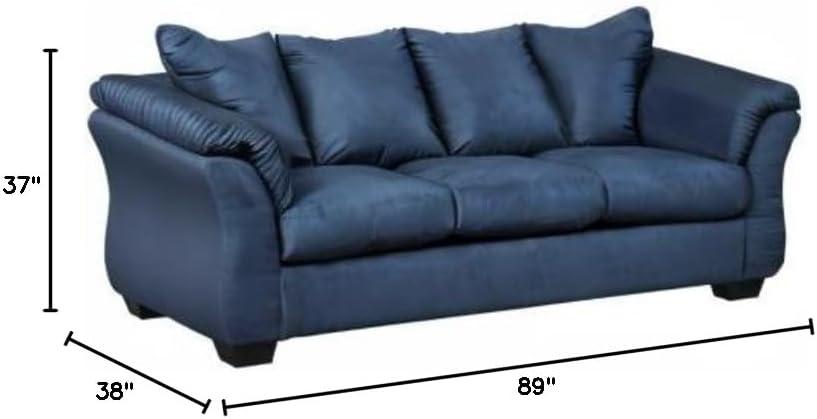 Roundhill Furniture Aruca Navy Blue Microfiber Pillow Back Sofa and Loveseat Set