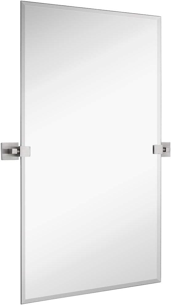 Hamilton Hills 24" x 36 " Frameless Pivot Wall Mirror With Matte Black Squared Wall Brackets