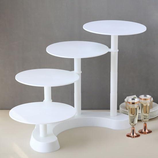 4-Tier Half Moon White Plastic Cake Dessert Stand, 4-Shelf Cupcake Display - 17" Tall