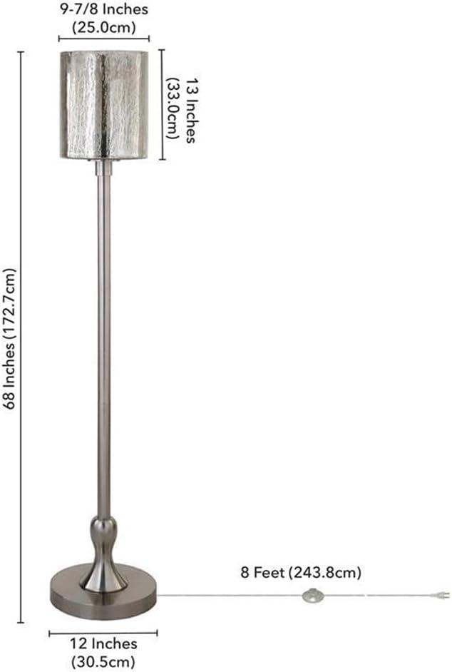 Evelyn&Zoe Numit 68.75" Tall Floor Lamp with Glass Shade, Brushed Nickel/Mercury Glass