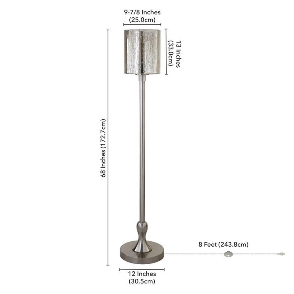 Evelyn&Zoe Numit 68.75" Tall Floor Lamp with Glass Shade, Brushed Nickel/Mercury Glass