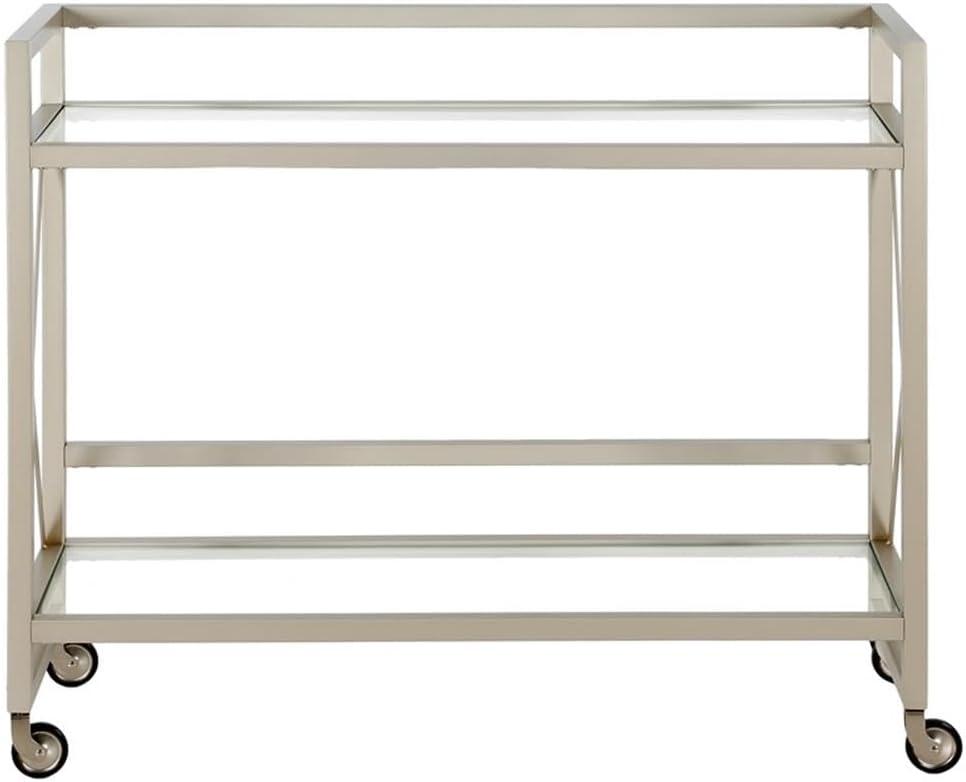 Evelyn&Zoe Contemporary Metal Bar Cart with Glass Shelf