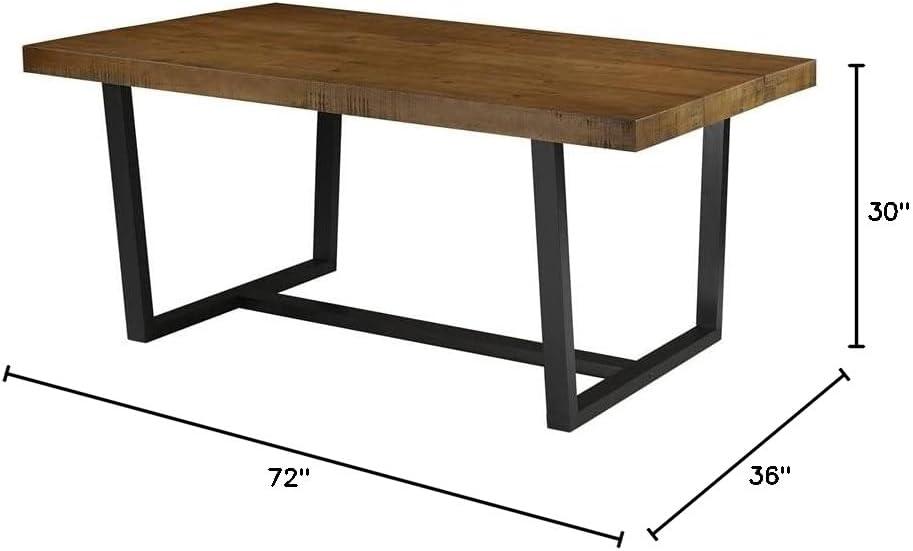 Rustic Oak 72" Solid Wood Dining Table with Black Base