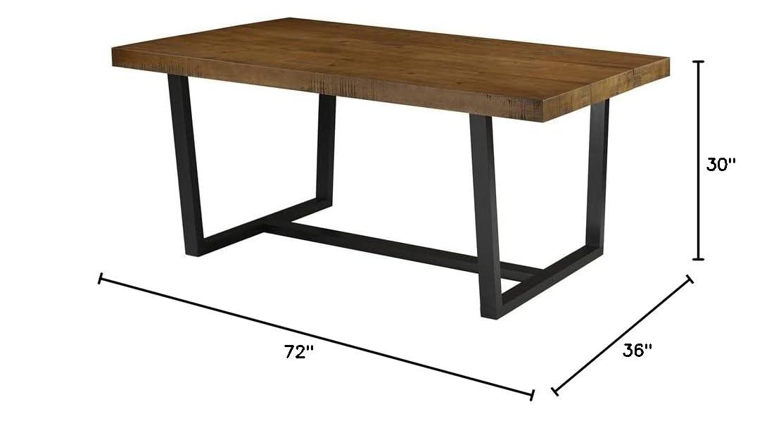 Rustic Oak 72" Solid Wood Dining Table with Black Base