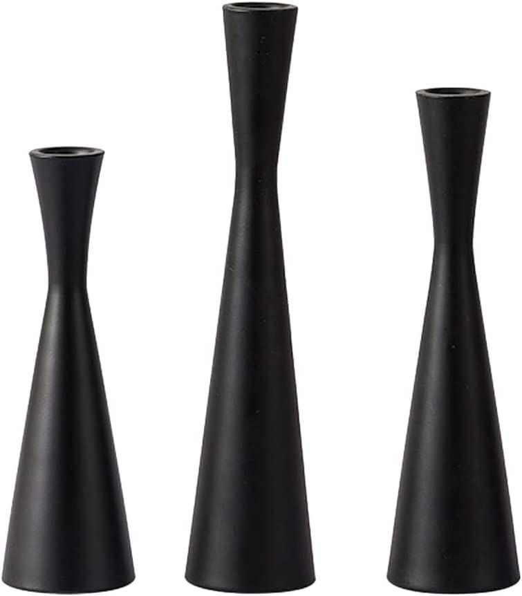 Set of 3 Black Metal Taper Candlestick Holders