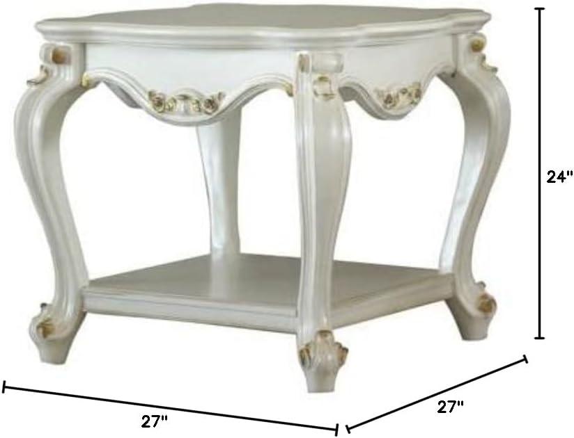 Finely Designed Wooden End Table with Aesthetic Carvings and Cabriole Legs White - Saltoro Sherpi