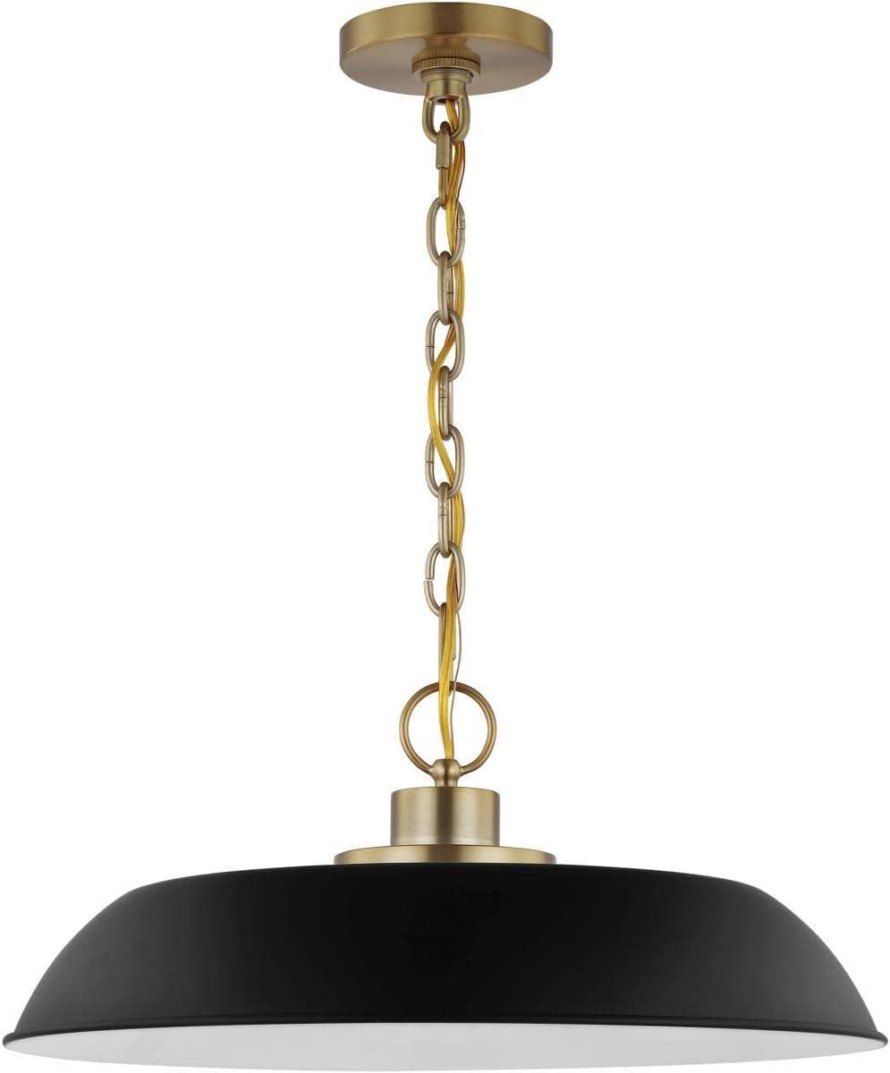 Colony Modern Dome Pendant Light in Matte Black and Burnished Brass