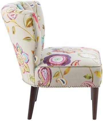 Remy Channel Back Slipper Chair Green/Cream: Madison Park, Wingback Design, Floral Pattern, Wood Legs