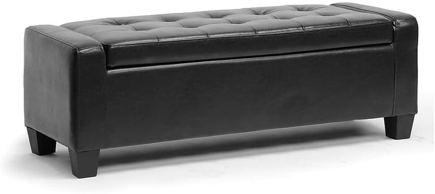 Manchester Black Tufted Leather Storage Ottoman