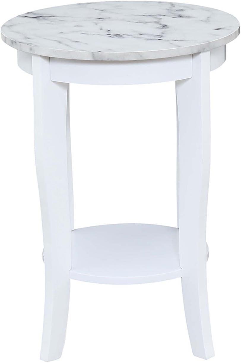 American Heritage Round End Table, White Faux Marble & White - 24 x 17.75 x 17.75 in.