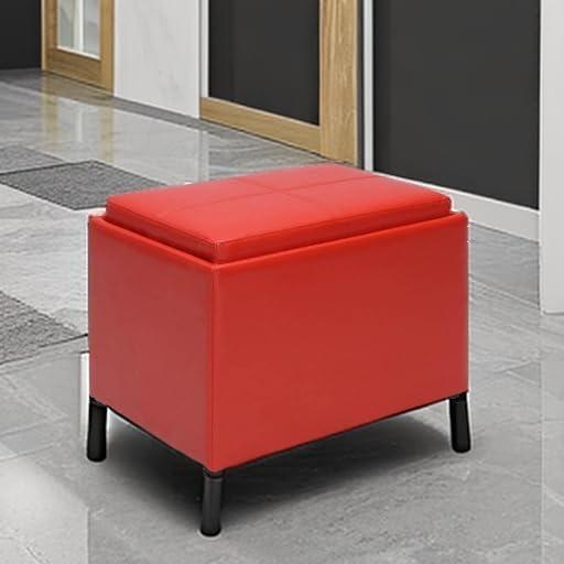 Convenience Concepts Designs4Comfort Accent Storage Ottoman with Reversible Tray, Red Faux Leather