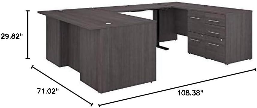 Office 500 72W Height Adjustable U Shaped Desk in Black Walnut - Engineered Wood