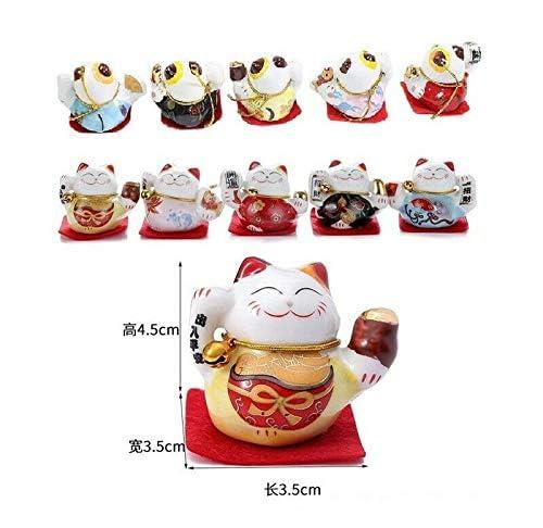 EatingBiting Set of 5 Japanese Ceramics Maneki Neko Lucky Cat Figurines Waving Upright Fortune Cat Figurines Cute Smiley Waving Upright Lucky Fortune