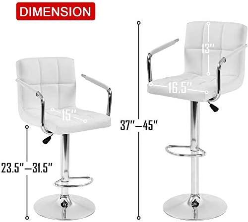 ChicCrest Tall Bar Stools Set of 2 Modern Square PU Leather Adjustable BarStools Counter Height Stools with Arms and Back Bar Chairs 360 Swivel Stool White