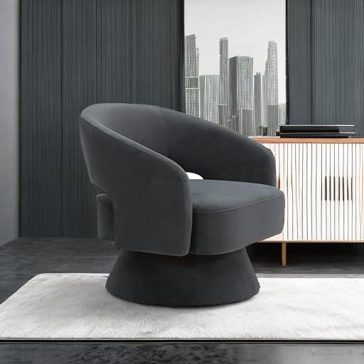 Dark Grey Velvet Geometric Swivel Accent Chair