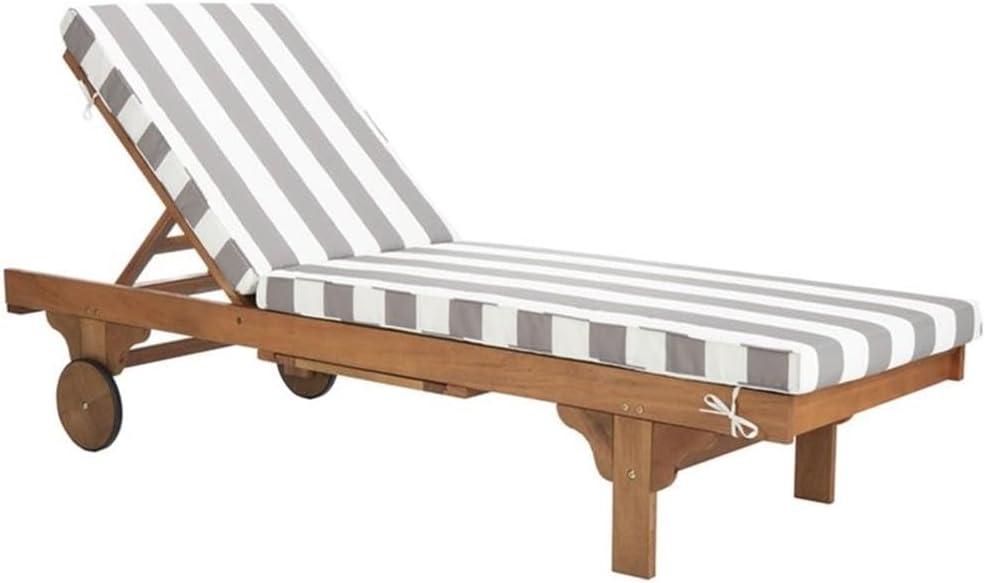 Newport Lounge Chair - Outdoor - PAT7022 - Natural/Grey Striped -Safavieh