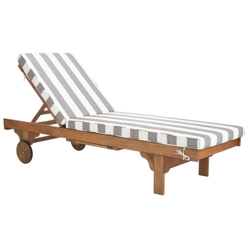 Newport Lounge Chair - Outdoor - PAT7022 - Natural/Grey Striped -Safavieh