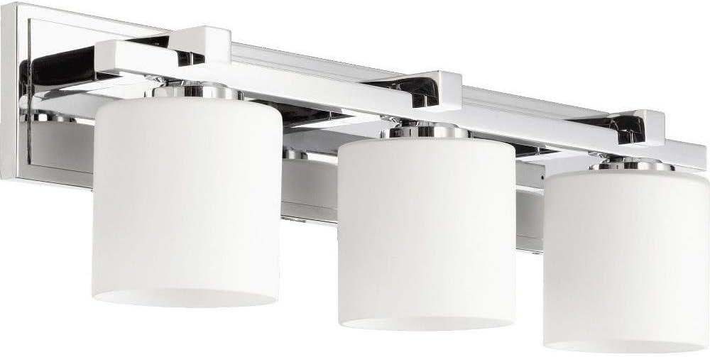 3 Light Cylinder Bath Vanity In Style 24 Inches Wide By 7.5 Inches High-Chrome Finish-Satin Opal Glass Color Quorum Lighting 5369-3-14