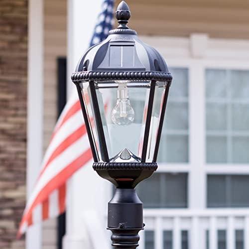 Gama Sonic Outdoor Solar Post Light, Black Aluminum, Royal Bulb, Beveled Glass, Single Lamp with 3-inch Fitter for Lamp Posts or Pier Mount (Sold Separately) Warm White LED, 98B012