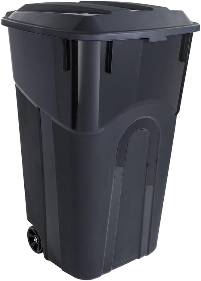 Hyper Tough 32 Gallon Wheeled Heavy Duty Plastic Garbage Can, Attached Lid, Black