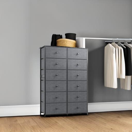 TiaGOC Dresser for Bedroom with 12 Drawers, Large Tall Dressers for Bedroom with Wooden Top and Metal Frame, Bedroom Dresser Dressers & Chests of Drawers Clearance, 40.6" W x 11.8" D x 43.7" H, Gray