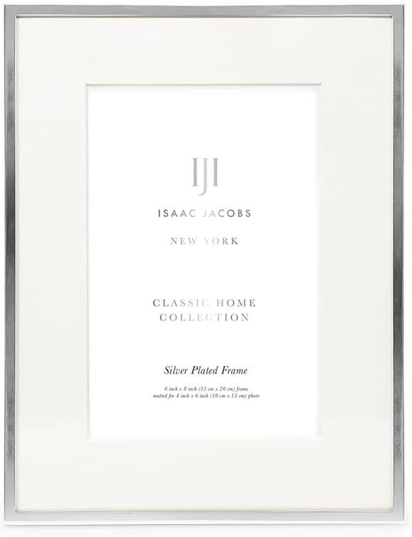 Isaac Jacobs 6x8 Matted 4x6 Silver Metal Picture Frame, Classic Metal Photo Frame Made For Tabletop & Hanging Display, Home and Office Dcor, Photo Gallery and Wall Art