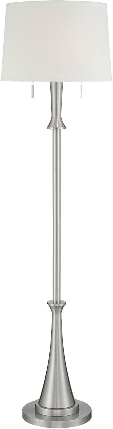 360 Lighting Karl Modern Floor Lamp Standing 63 3/4" Tall Brushed Nickel Metal White Tapered Drum Shade for Living Room House Bedroom Office Family